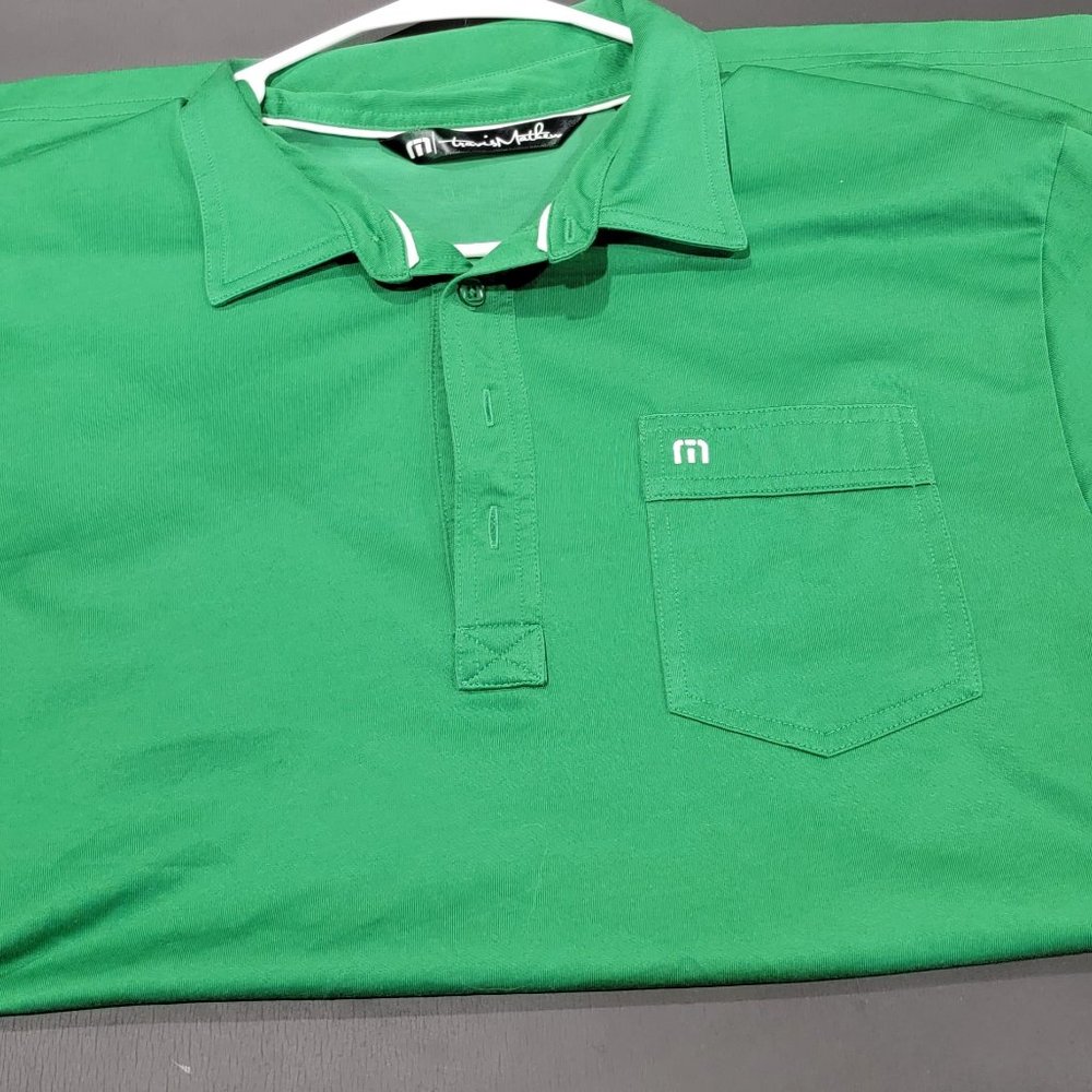 TravisMathews green short sleeve polo men's shirt